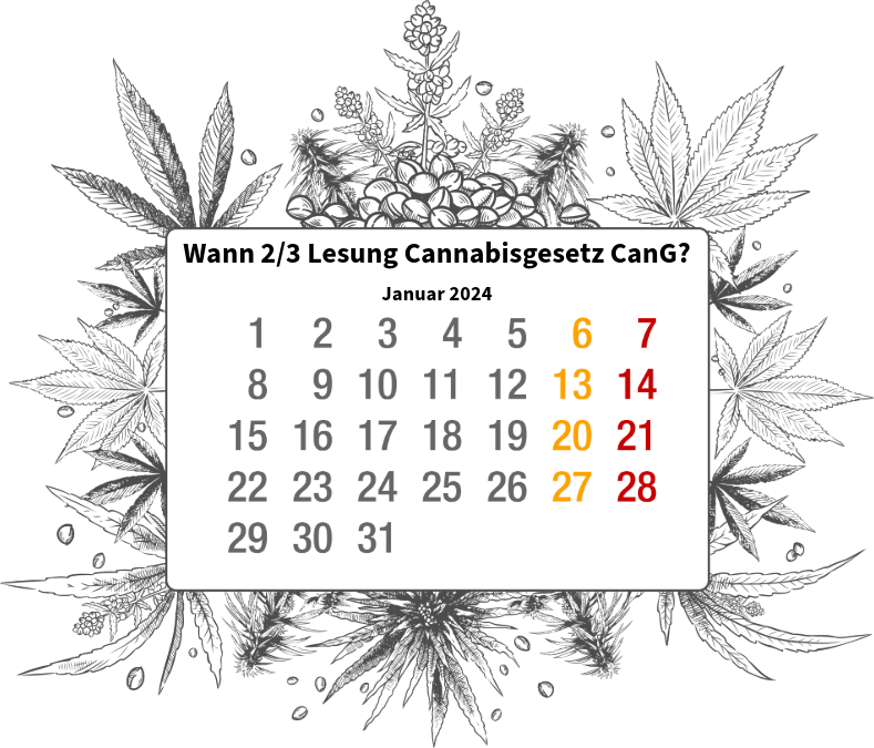 Cannabis Entkriminalisierung - Ampel kündigt Verabschiedung Cannabisgesetz Anfang 2024 an, nur wann! Kalender Symbolbild 2