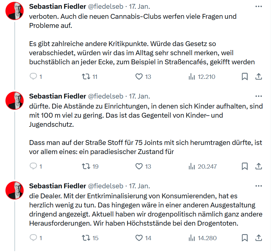 Sebastian Fiedler SPD Innenpolitiker gegen Cannabisgesetz CanG Tweet 17.01 Teil 3 Kritik am Cannabisgesetz