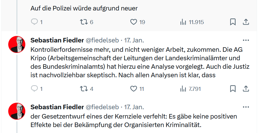 Sebastian Fiedler SPD Innenpolitiker gegen Cannabisgesetz CanG Tweet 17.01 Teil 5 Kritik am Cannabisgesetz