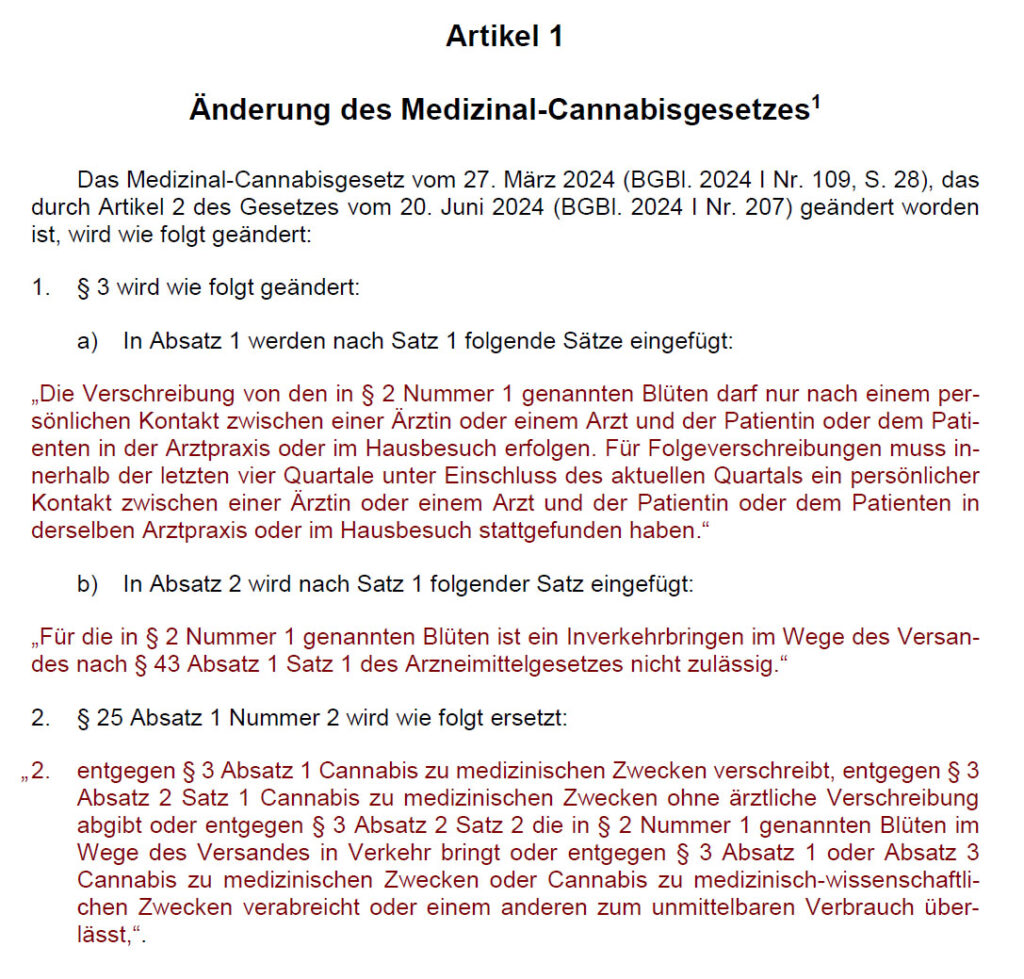 Gesetzentwurf RefE zur Änderung des MedCanG - konkrete Änderungen