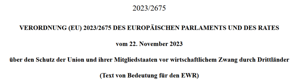 Anti-Coercion-Act (EU-VO 2023-2675) Titelblatt