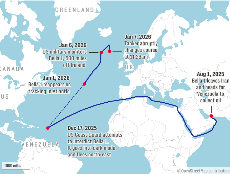 USA beschlagnahmen Öltanker im Atlantik - Route von MT Bella1 umbenannt zu Marinera