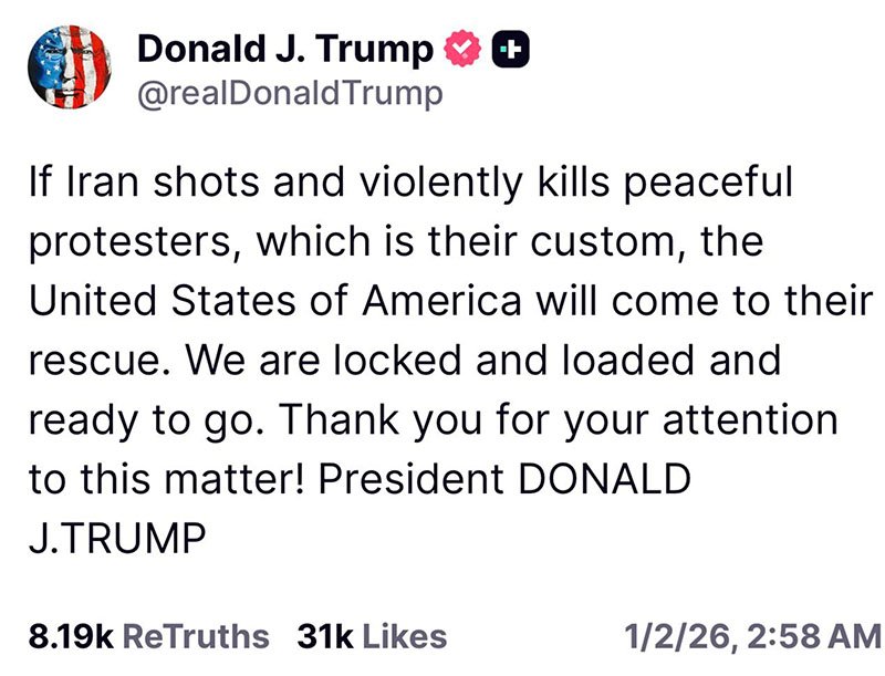 Trump lässt Protestbewegung im Iran im Stich - 2.1.26 auf Truth Social Hilfe zugesichert
